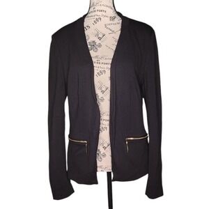 T‎ Tahari Womens Black Tailored Blazer Size 10 Gold Zip Pockets Career Workwear